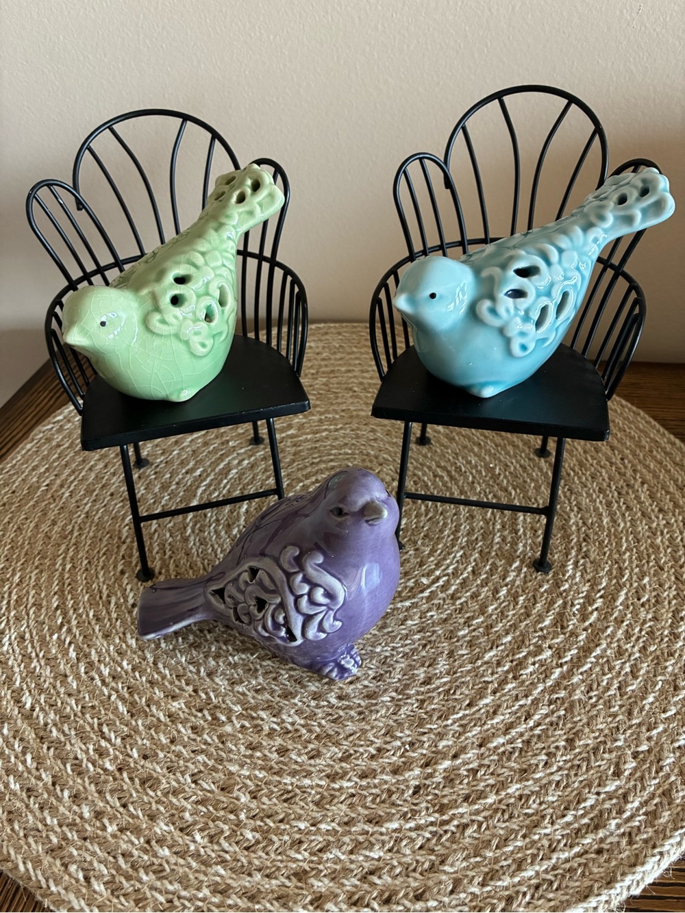 Decorative Ceramic Bird Figurines - Green, Blue & Purple - Home Accents